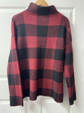 Christian Sirjano Sweater Womens Large Red Black Buffalo Check Mock Neck Cabin